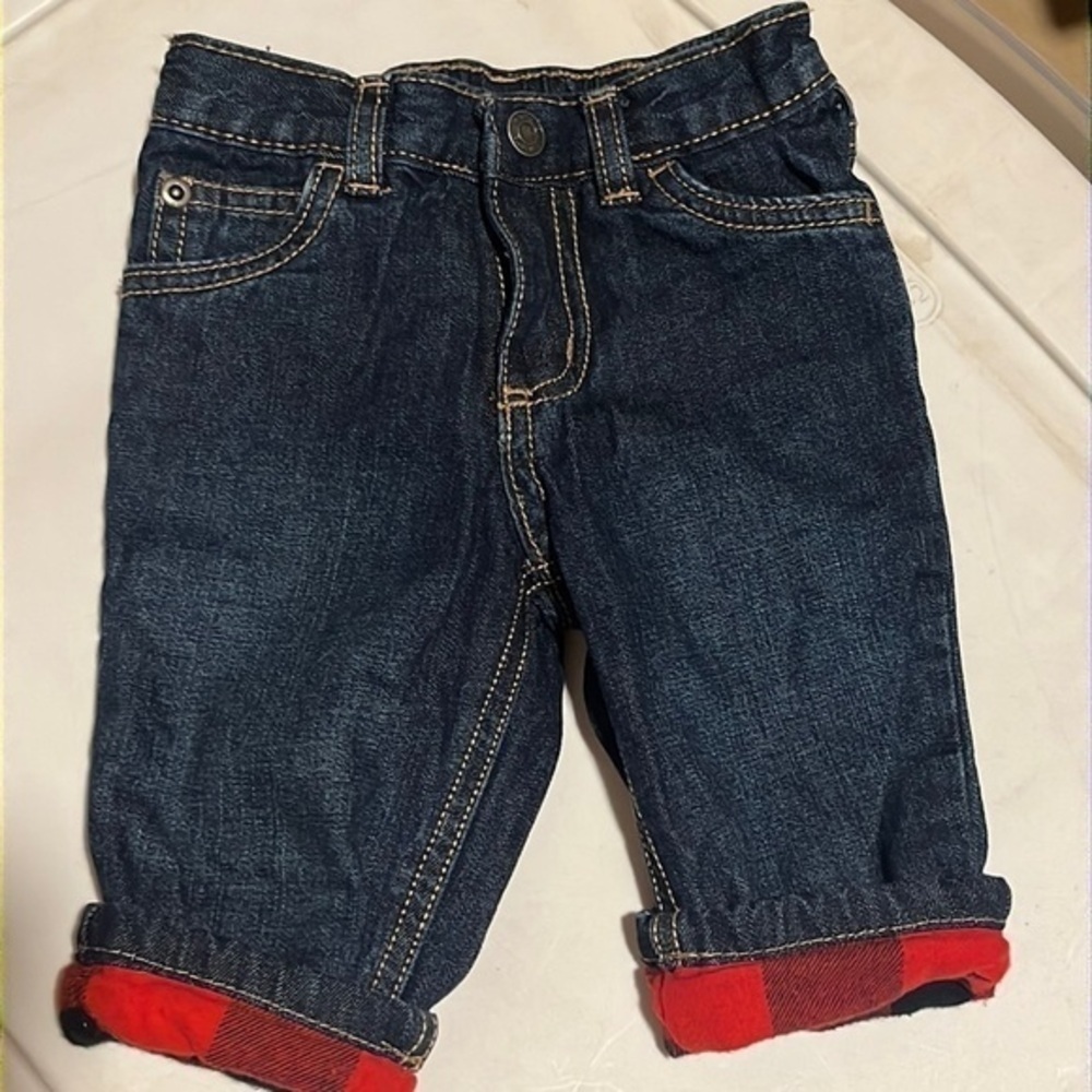 Carter’s buffalo plaid flannel lined‎ jeans size 6 mos